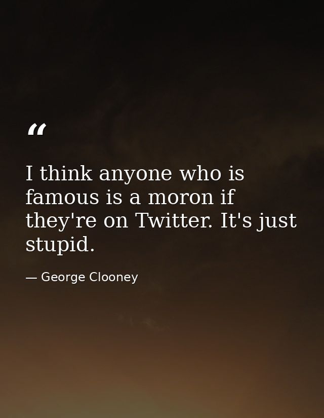 I think anyone who is famous is a moron if they're on Twitter. It's just stupid. — George Clooney
