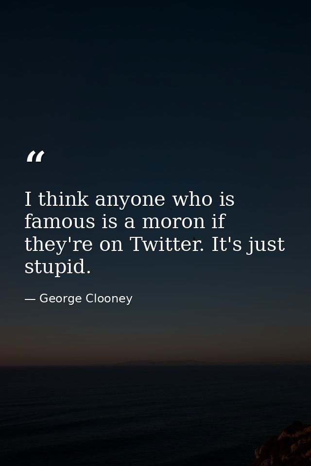 I think anyone who is famous is a moron if they're on Twitter. It's just stupid. — George Clooney