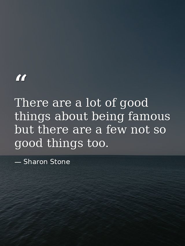 There are a lot of good things about being famous but there are a few not so good things too. — Sharon Stone