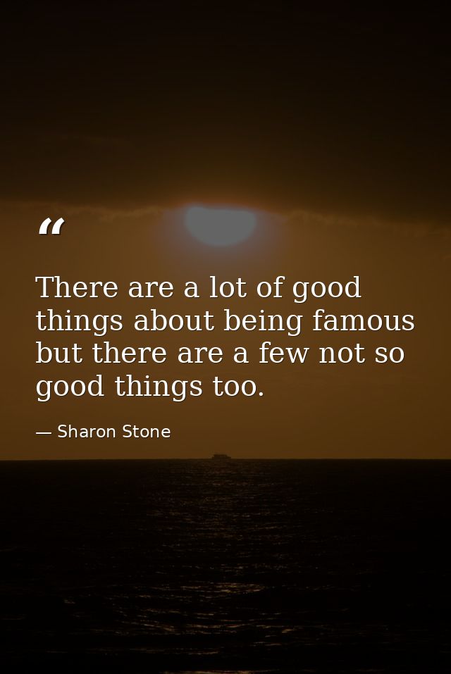There are a lot of good things about being famous but there are a few not so good things too. — Sharon Stone