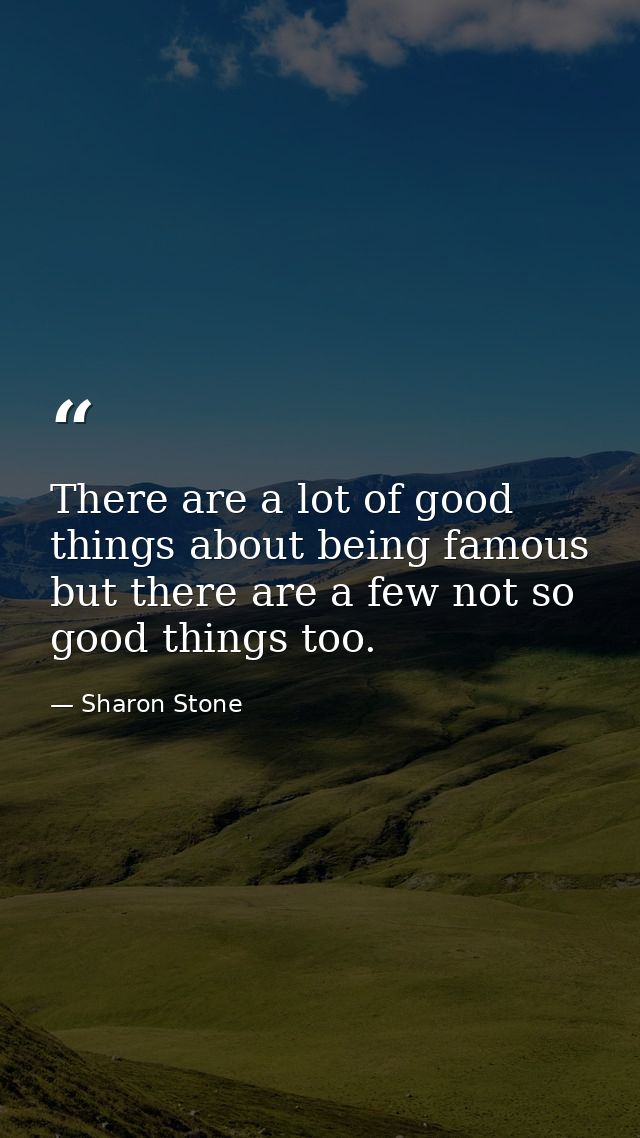 There are a lot of good things about being famous but there are a few not so good things too. — Sharon Stone