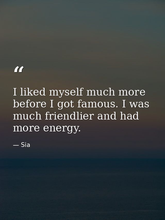 I liked myself much more before I got famous. I was much friendlier and had more energy. — Sia
