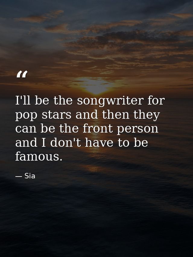 I'll be the songwriter for pop stars and then they can be the front person and I don't have to be famous. — Sia