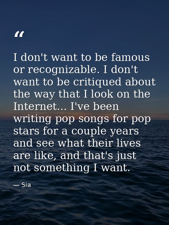 I don't want to be famous or recognizable. I don't want to be critiqued about the way that I look on the Internet... I'v — Sia