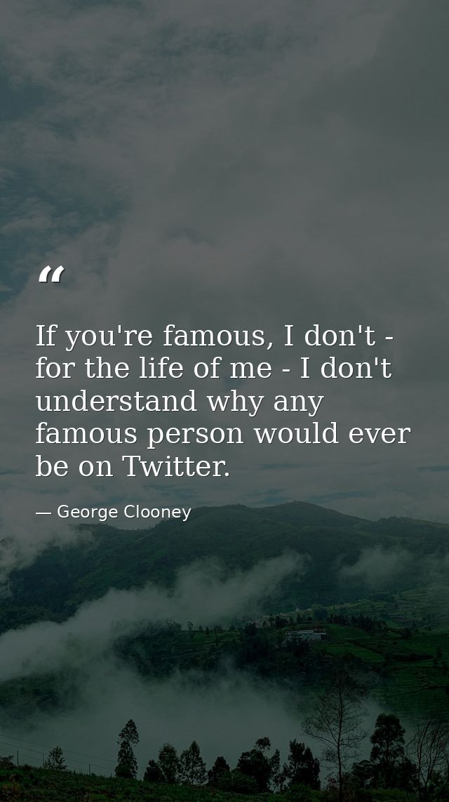 If you're famous, I don't - for the life of me - I don't understand why any famous person would ever be on Twitter. — George Clooney