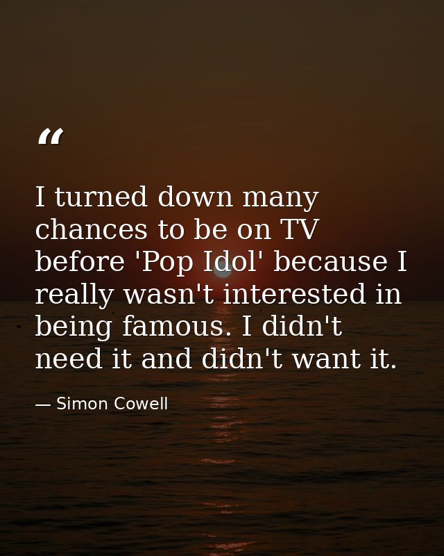 I turned down many chances to be on TV before 'Pop Idol' because I really wasn't interested in being famous. I didn't ne — Simon Cowell