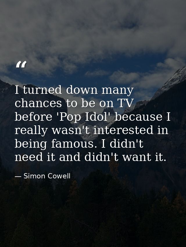 I turned down many chances to be on TV before 'Pop Idol' because I really wasn't interested in being famous. I didn't ne — Simon Cowell