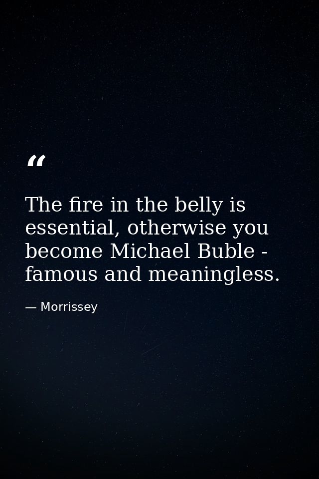 The fire in the belly is essential, otherwise you become Michael Buble - famous and meaningless. — Morrissey