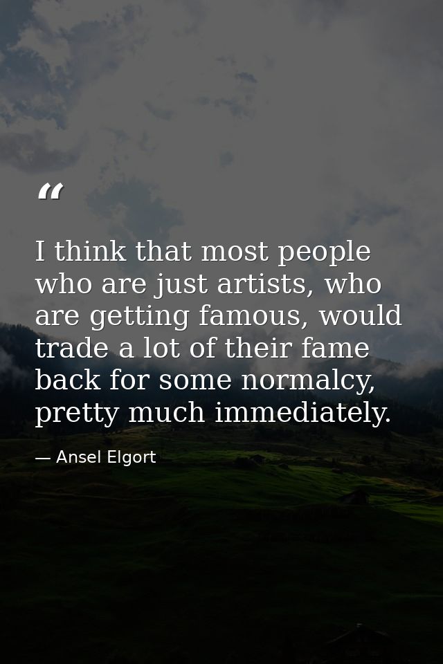 I think that most people who are just artists, who are getting famous, would trade a lot of their fame back for some nor — Ansel Elgort