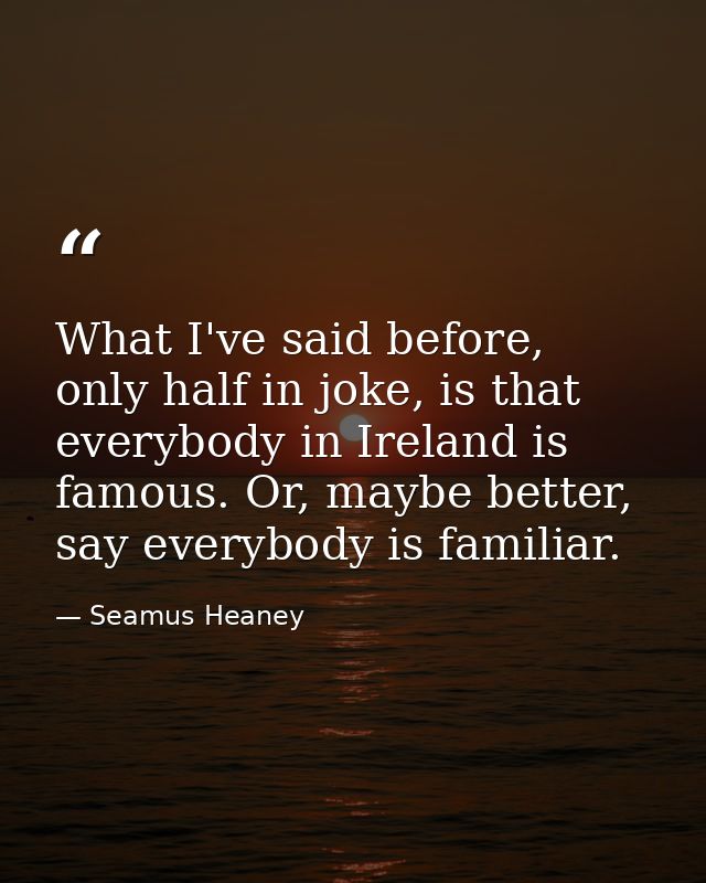 What I've said before, only half in joke, is that everybody in Ireland is famous. Or, maybe better, say everybody is fam — Seamus Heaney
