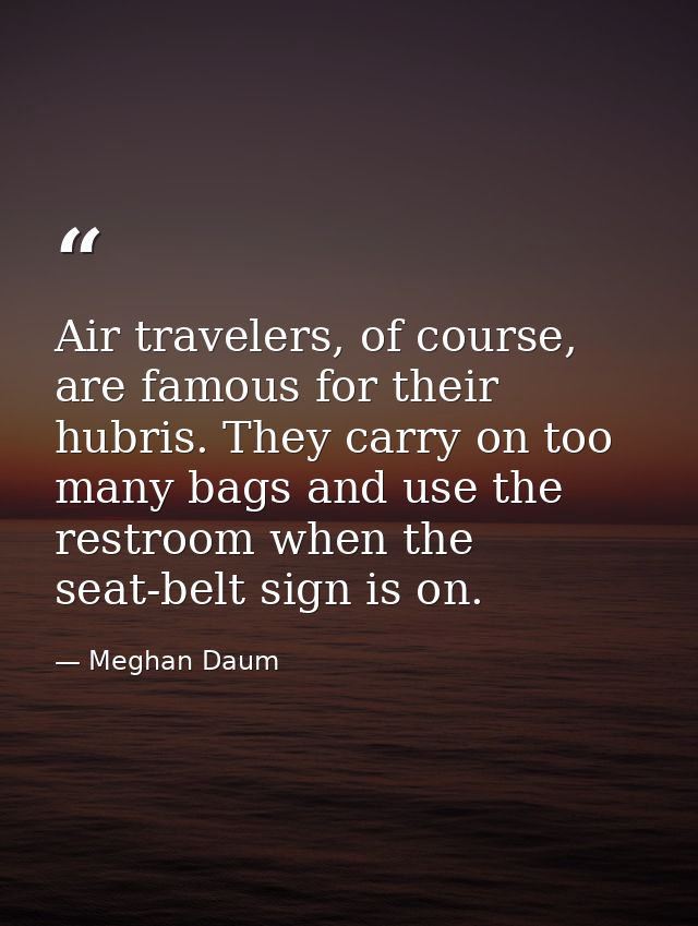 Air travelers, of course, are famous for their hubris. They carry on too many bags and use the restroom when the seat-be — Meghan Daum