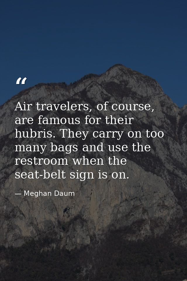Air travelers, of course, are famous for their hubris. They carry on too many bags and use the restroom when the seat-be — Meghan Daum