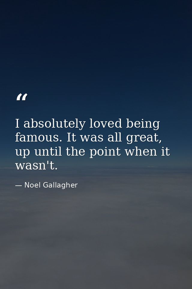 I absolutely loved being famous. It was all great, up until the point when it wasn't. — Noel Gallagher