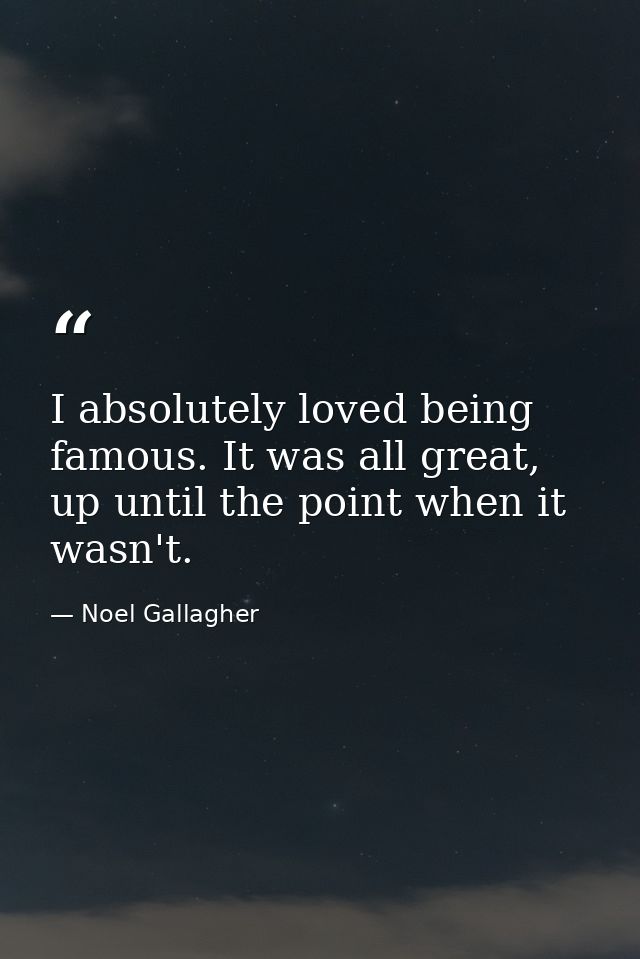 I absolutely loved being famous. It was all great, up until the point when it wasn't. — Noel Gallagher