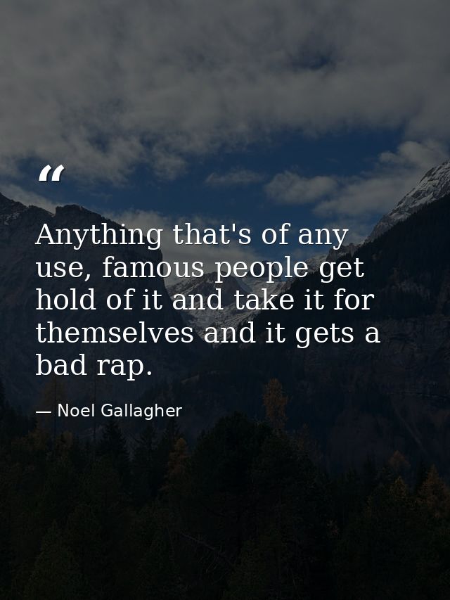 Anything that's of any use, famous people get hold of it and take it for themselves and it gets a bad rap. — Noel Gallagher