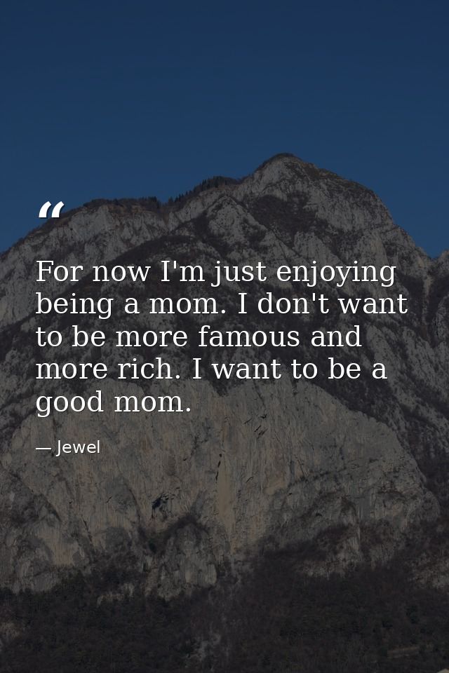 For now I'm just enjoying being a mom. I don't want to be more famous and more rich. I want to be a good mom. — Jewel