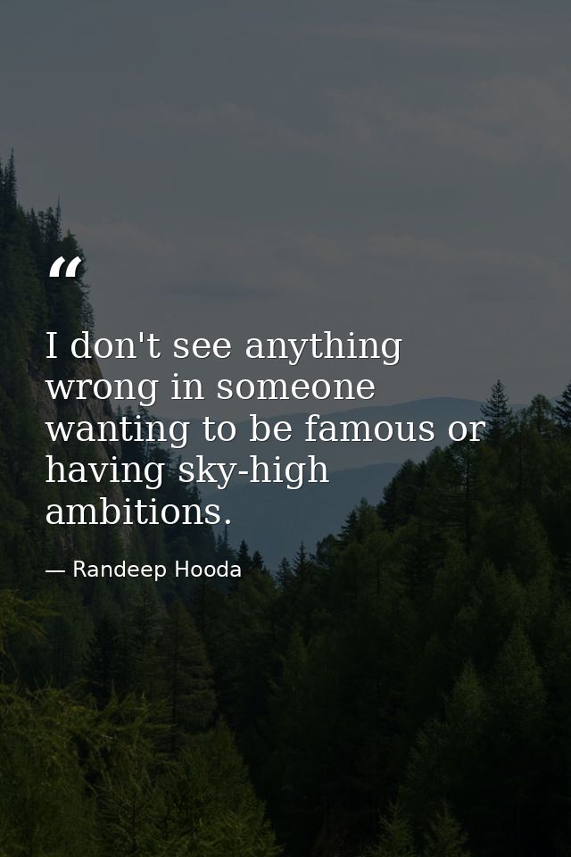 I don't see anything wrong in someone wanting to be famous or having sky-high ambitions. — Randeep Hooda