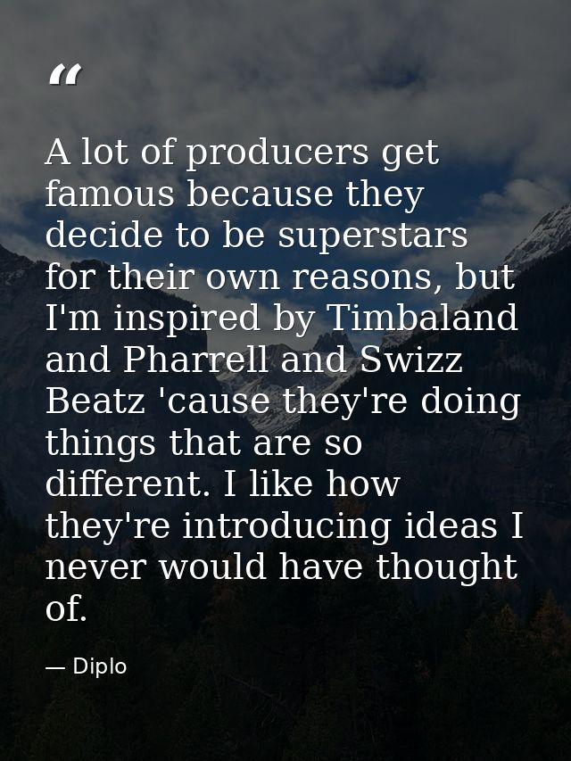 A lot of producers get famous because they decide to be superstars for their own reasons, but I'm inspired by Timbaland  — Diplo