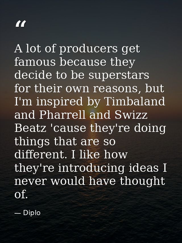 A lot of producers get famous because they decide to be superstars for their own reasons, but I'm inspired by Timbaland  — Diplo