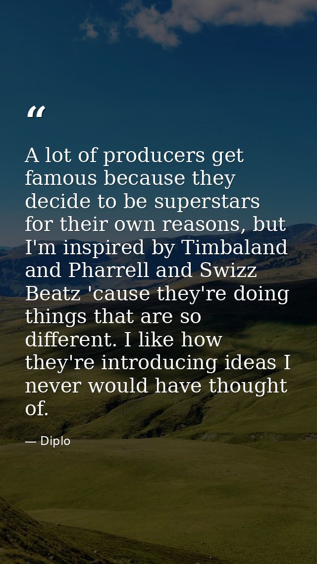 A lot of producers get famous because they decide to be superstars for their own reasons, but I'm inspired by Timbaland  — Diplo