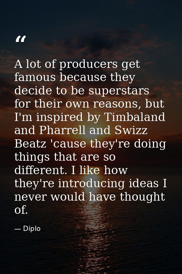 A lot of producers get famous because they decide to be superstars for their own reasons, but I'm inspired by Timbaland  — Diplo