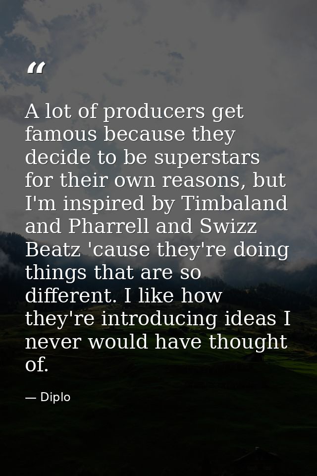 A lot of producers get famous because they decide to be superstars for their own reasons, but I'm inspired by Timbaland  — Diplo