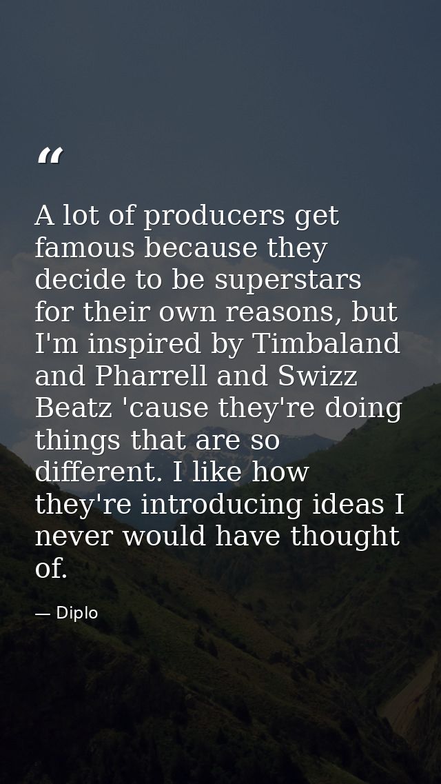 A lot of producers get famous because they decide to be superstars for their own reasons, but I'm inspired by Timbaland  — Diplo