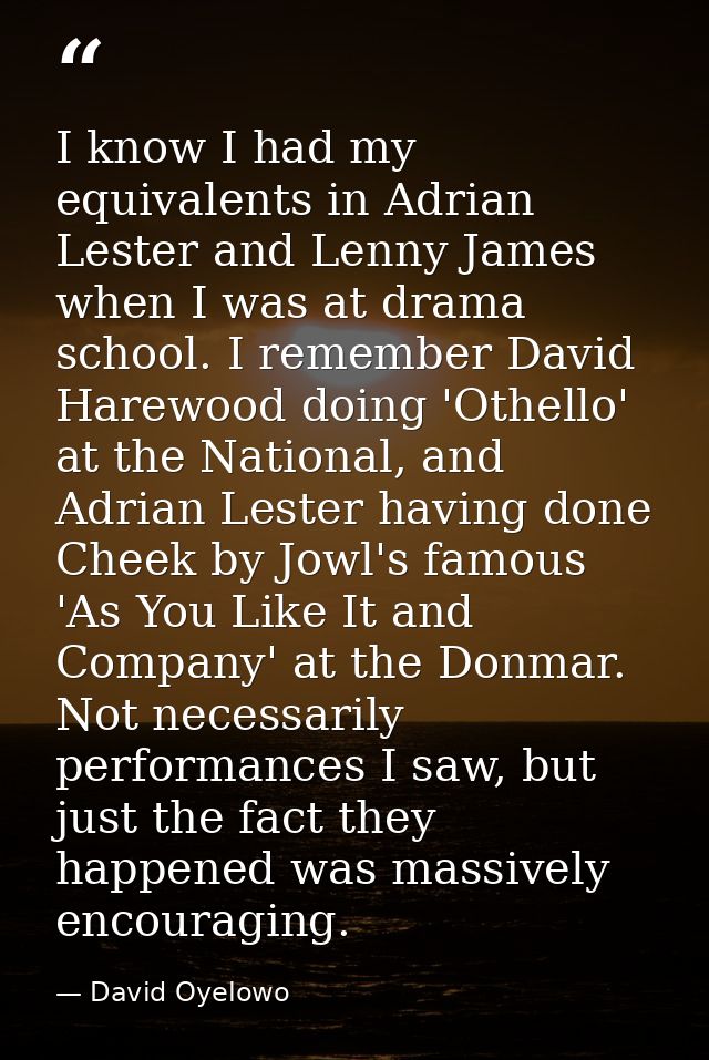 I know I had my equivalents in Adrian Lester and Lenny James when I was at drama school. I remember David Harewood doing — David Oyelowo
