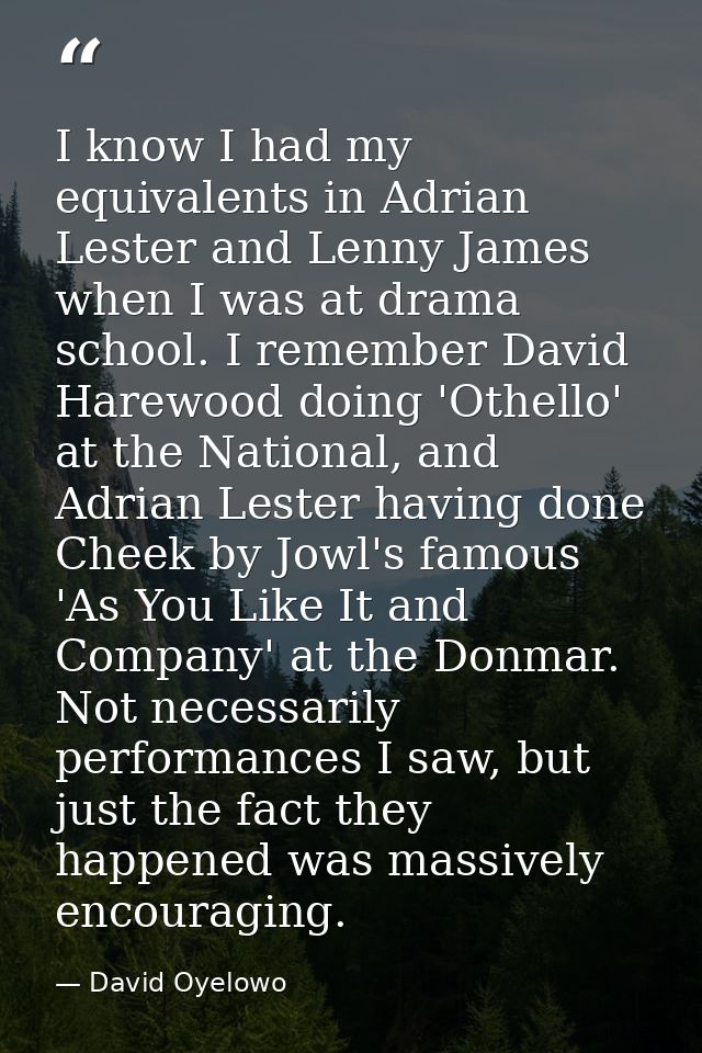 I know I had my equivalents in Adrian Lester and Lenny James when I was at drama school. I remember David Harewood doing — David Oyelowo