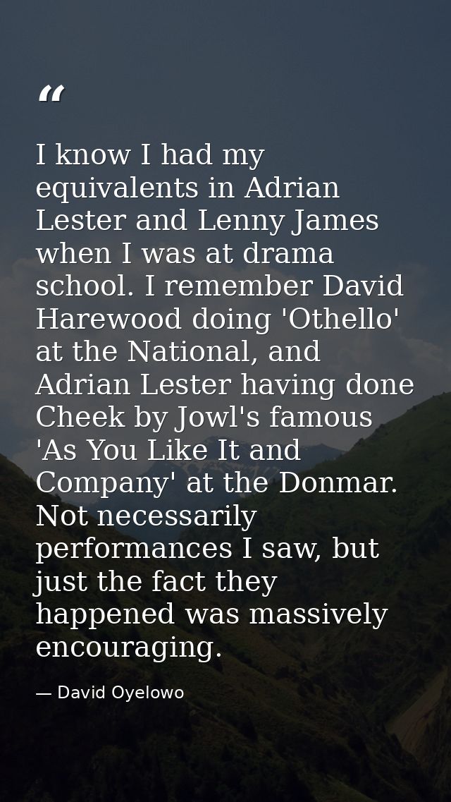 I know I had my equivalents in Adrian Lester and Lenny James when I was at drama school. I remember David Harewood doing — David Oyelowo
