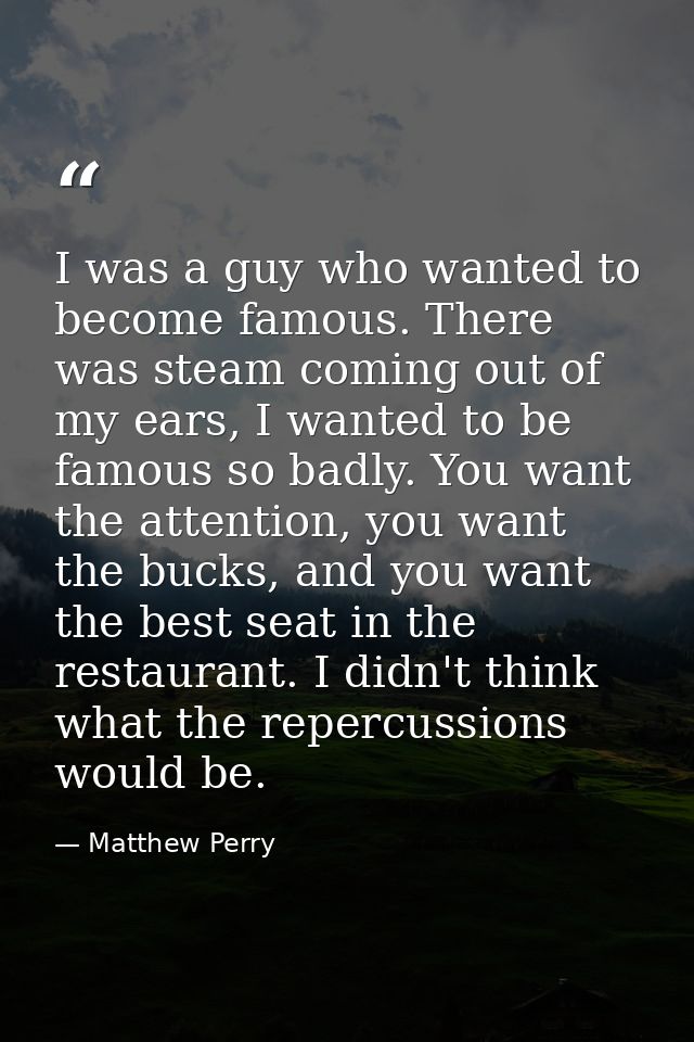 I was a guy who wanted to become famous. There was steam coming out of my ears, I wanted to be famous so badly. You want — Matthew Perry