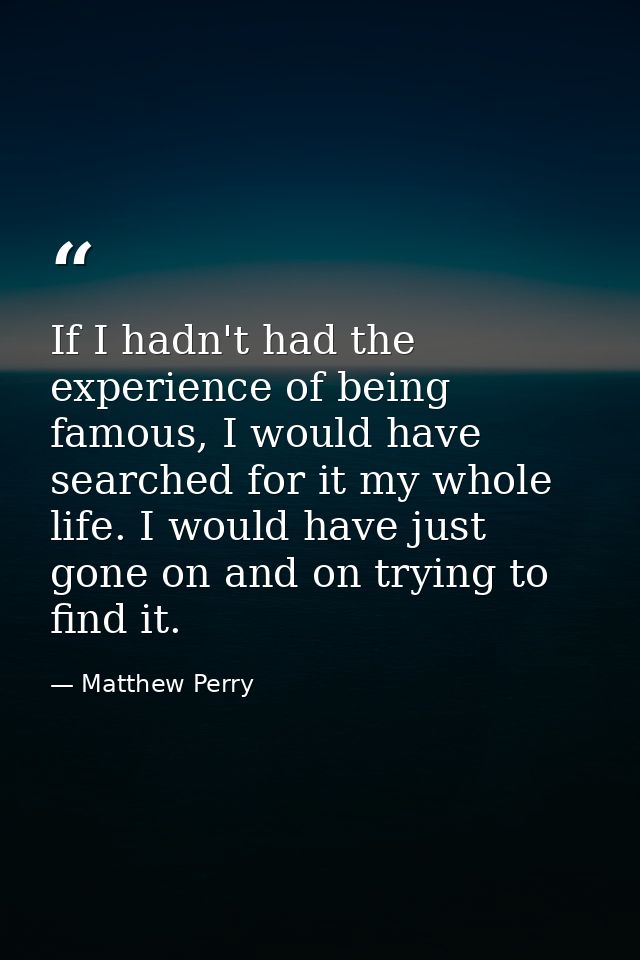 If I hadn't had the experience of being famous, I would have searched for it my whole life. I would have just gone on an — Matthew Perry