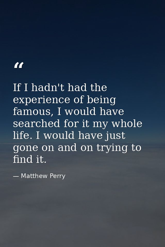 If I hadn't had the experience of being famous, I would have searched for it my whole life. I would have just gone on an — Matthew Perry