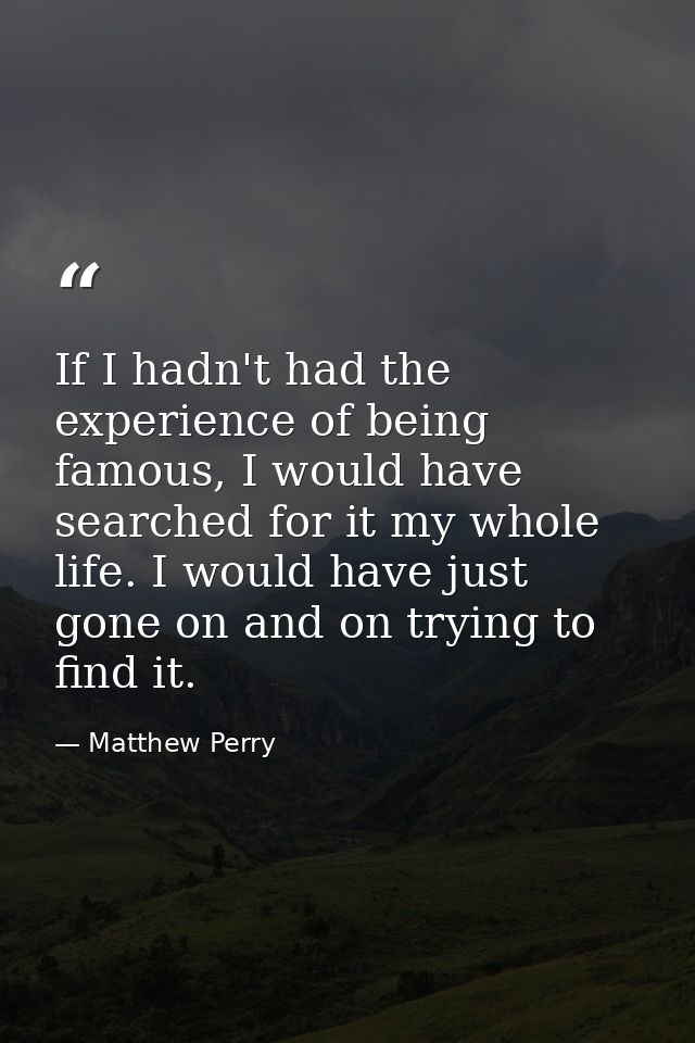 If I hadn't had the experience of being famous, I would have searched for it my whole life. I would have just gone on an — Matthew Perry