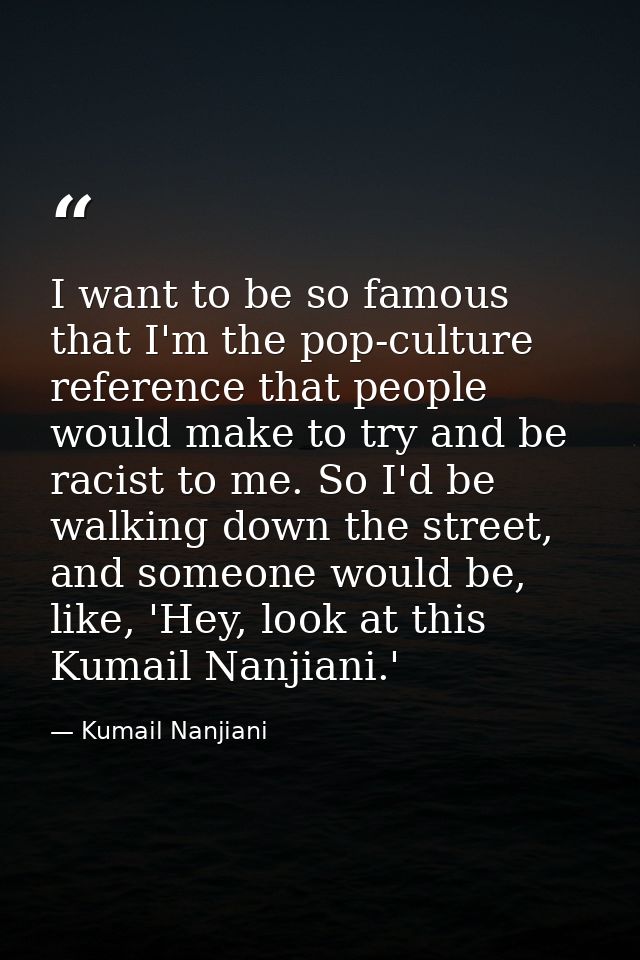 I want to be so famous that I'm the pop-culture reference that people would make to try and be racist to me. So I'd be w — Kumail Nanjiani