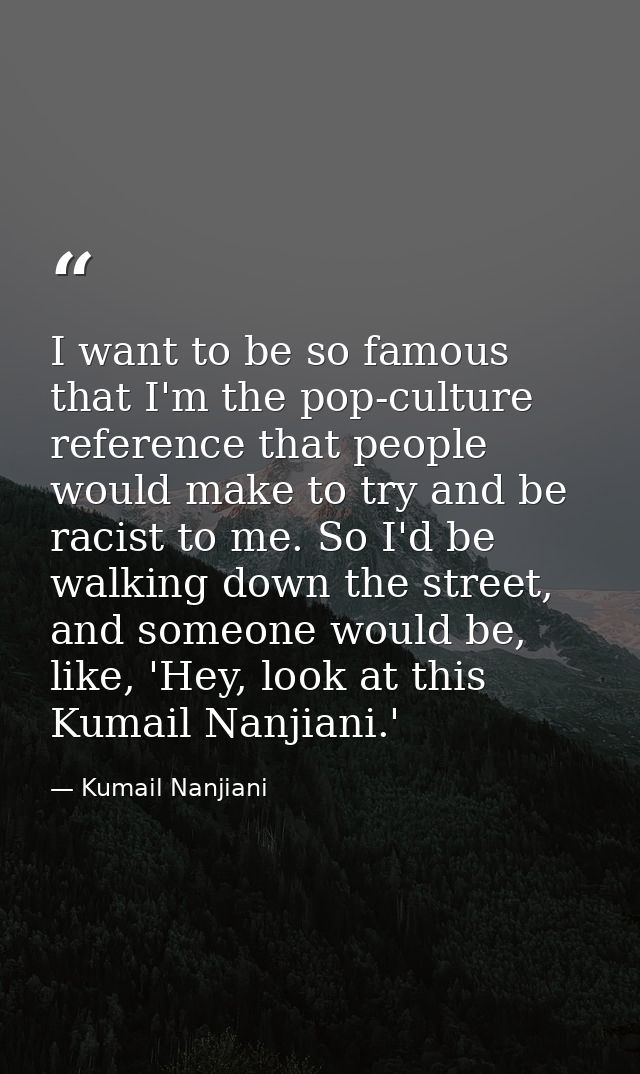I want to be so famous that I'm the pop-culture reference that people would make to try and be racist to me. So I'd be w — Kumail Nanjiani