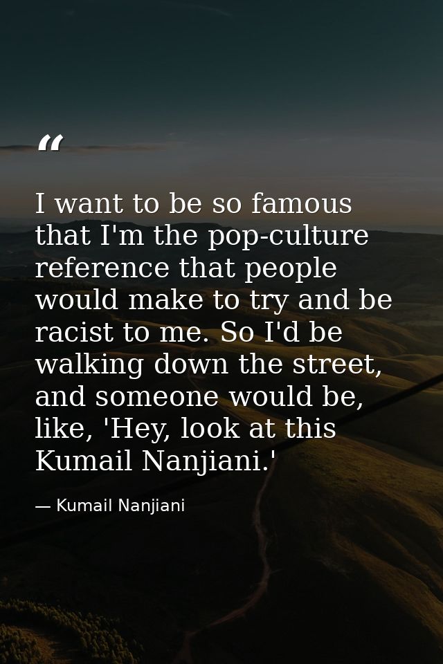I want to be so famous that I'm the pop-culture reference that people would make to try and be racist to me. So I'd be w — Kumail Nanjiani