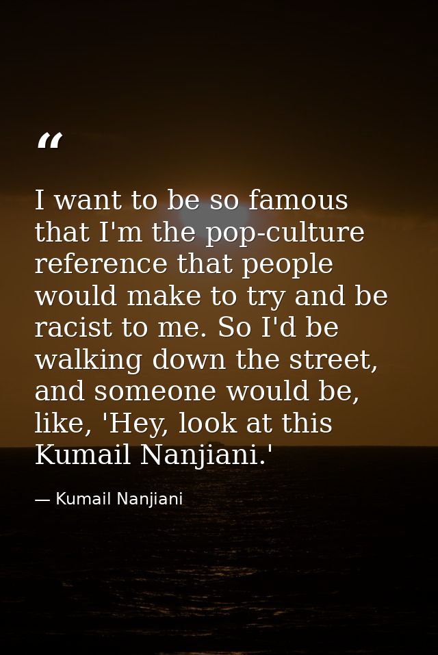 I want to be so famous that I'm the pop-culture reference that people would make to try and be racist to me. So I'd be w — Kumail Nanjiani