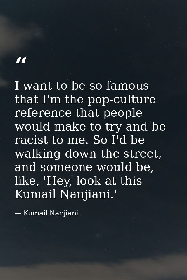 I want to be so famous that I'm the pop-culture reference that people would make to try and be racist to me. So I'd be w — Kumail Nanjiani