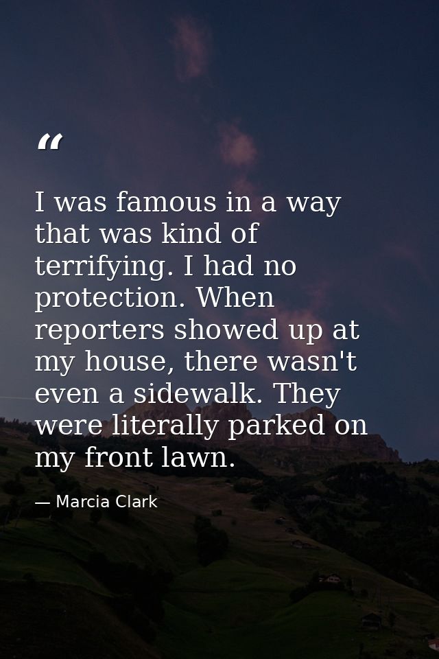 I was famous in a way that was kind of terrifying. I had no protection. When reporters showed up at my house, there wasn — Marcia Clark