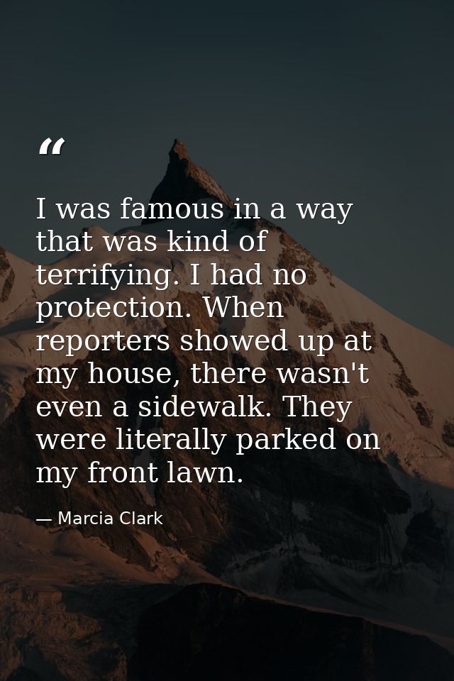 I was famous in a way that was kind of terrifying. I had no protection. When reporters showed up at my house, there wasn — Marcia Clark