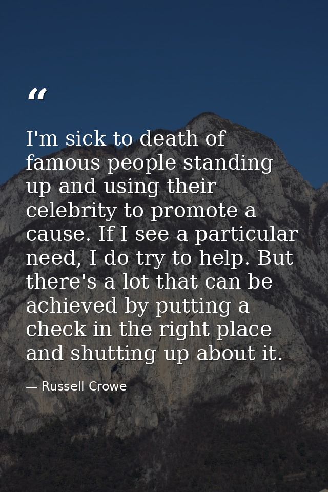 I'm sick to death of famous people standing up and using their celebrity to promote a cause. If I see a particular need, — Russell Crowe