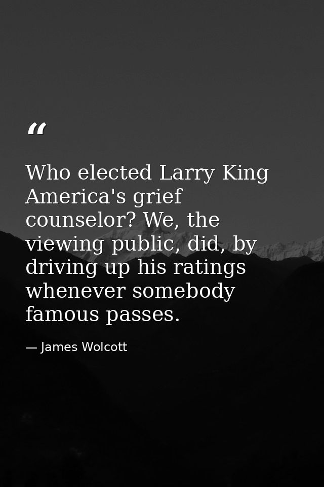 Who elected Larry King America's grief counselor? We, the viewing public, did, by driving up his ratings whenever somebo — James Wolcott