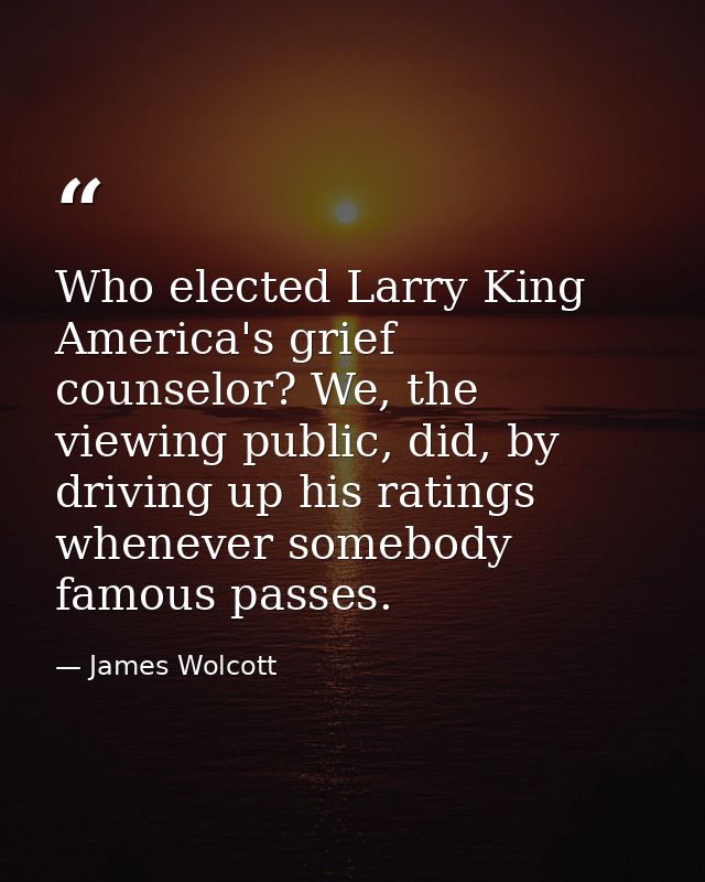 Who elected Larry King America's grief counselor? We, the viewing public, did, by driving up his ratings whenever somebo — James Wolcott