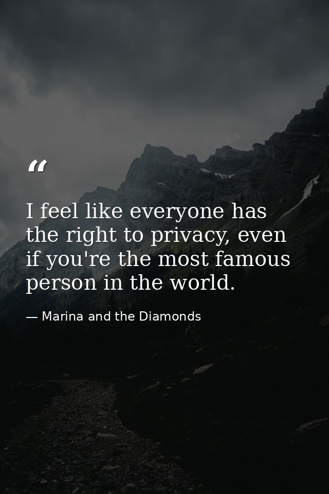 I feel like everyone has the right to privacy, even if you're the most famous person in the world. — Marina and the Diamonds