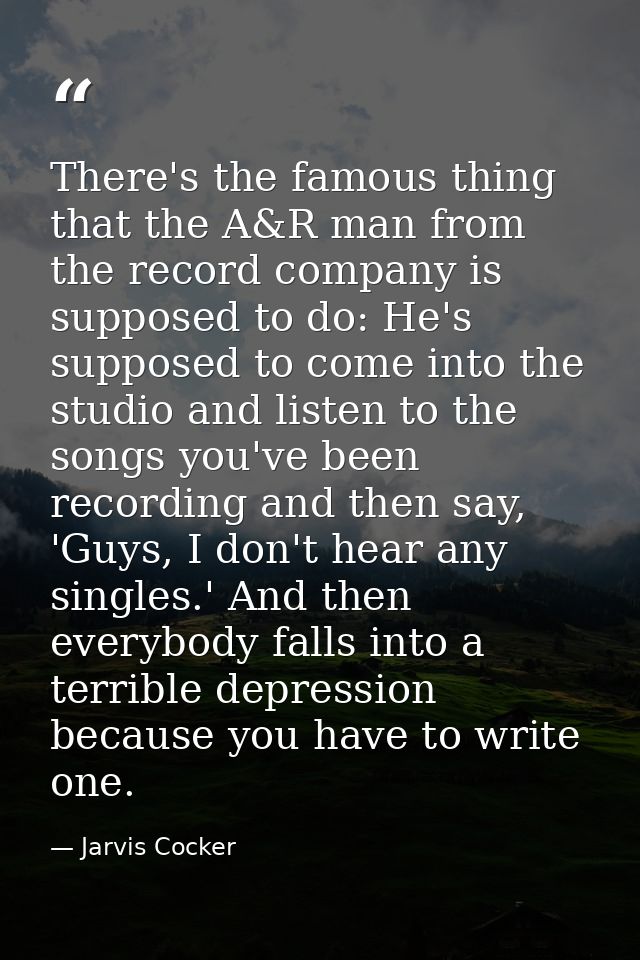There's the famous thing that the A&R man from the record company is supposed to do: He's supposed to come into the stud — Jarvis Cocker