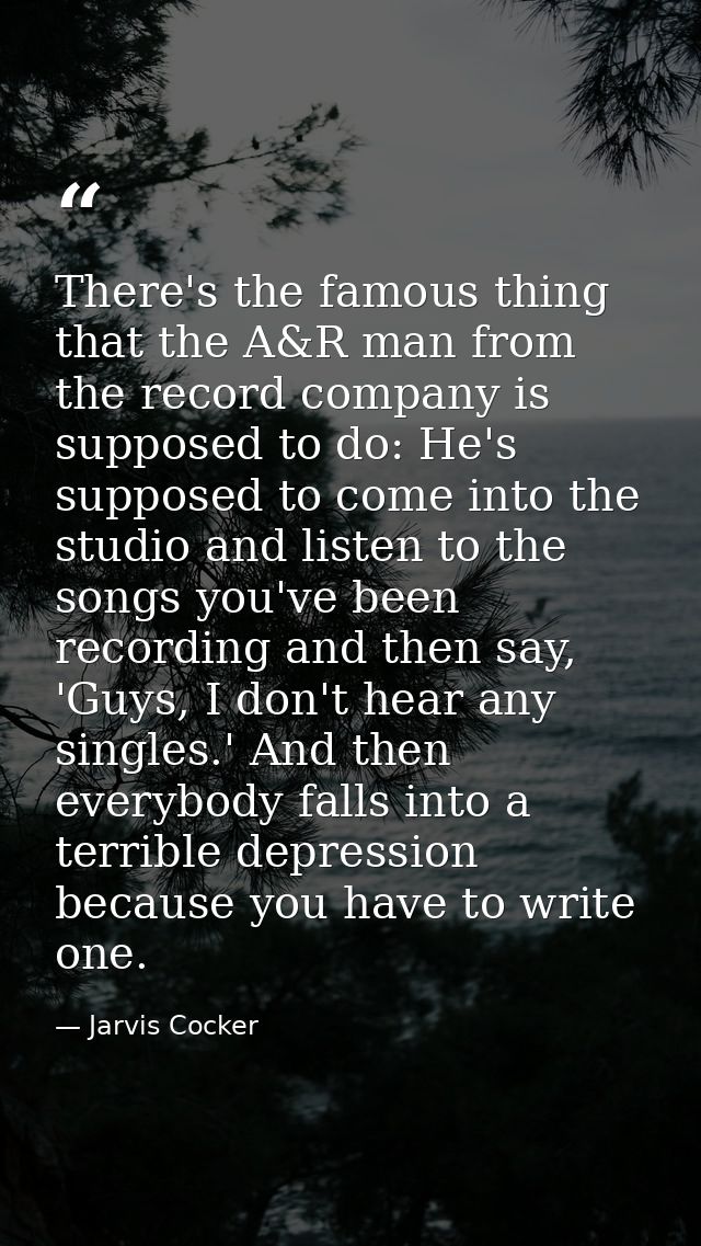 There's the famous thing that the A&R man from the record company is supposed to do: He's supposed to come into the stud — Jarvis Cocker