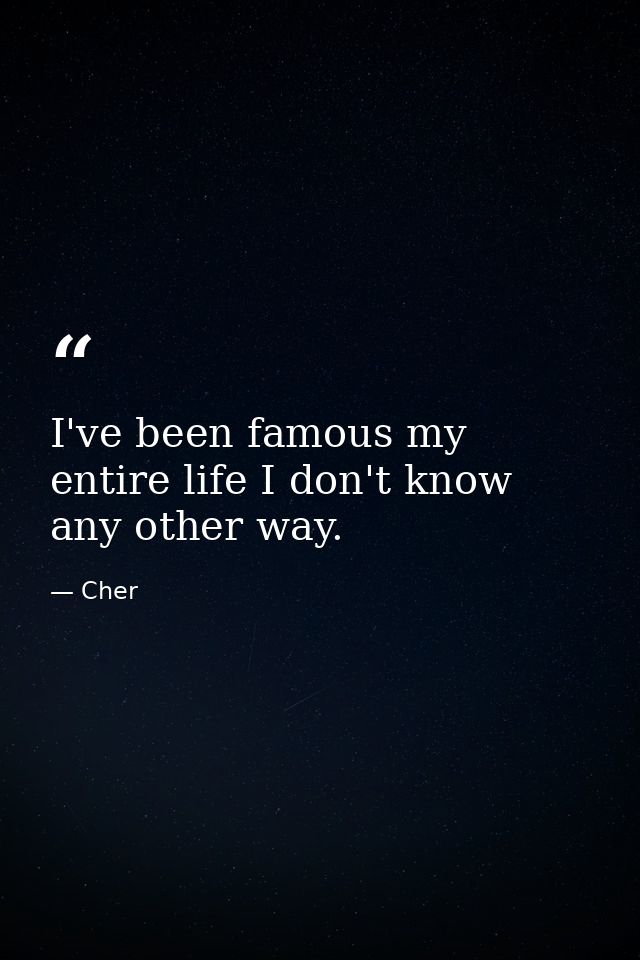 I've been famous my entire life I don't know any other way. — Cher