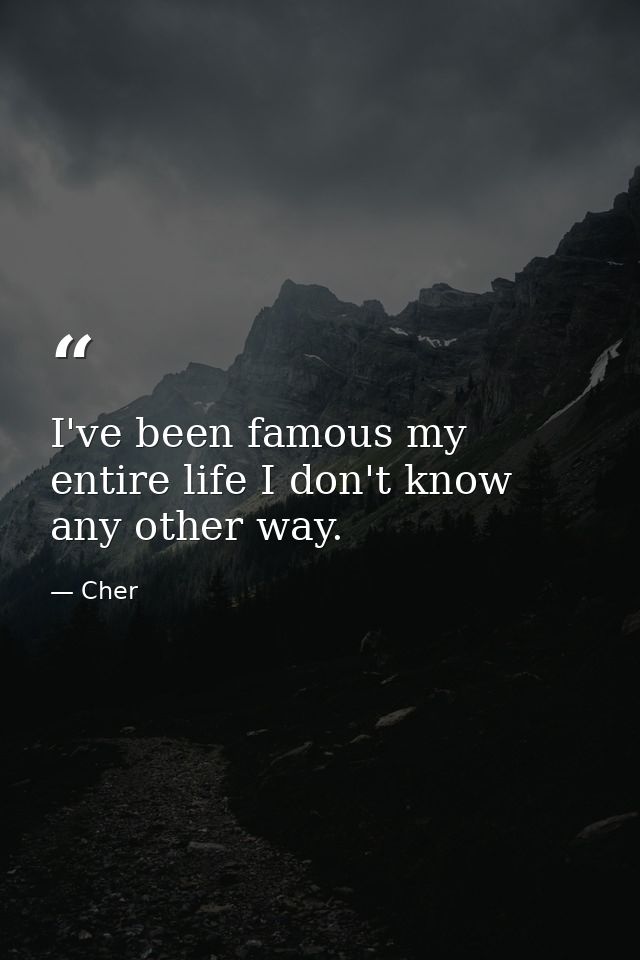 I've been famous my entire life I don't know any other way. — Cher