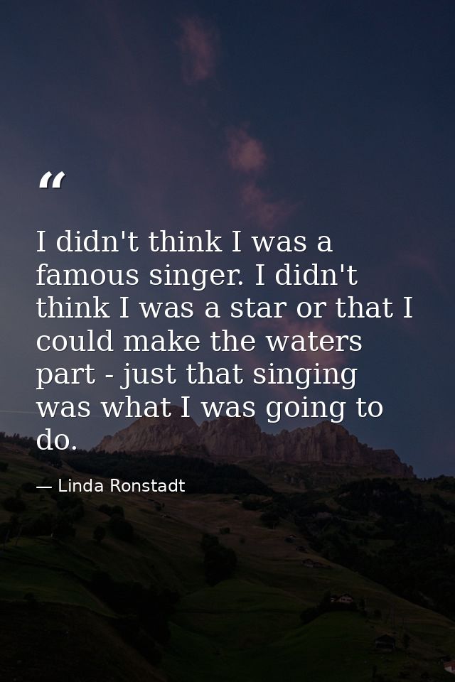 I didn't think I was a famous singer. I didn't think I was a star or that I could make the waters part - just that singi — Linda Ronstadt